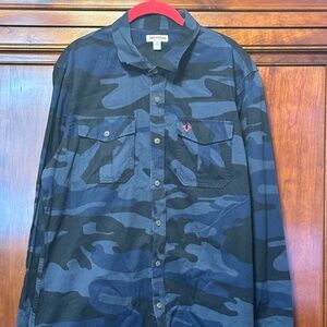 True Religion Men’s Blue / Black Camouflage Button Down Shirt